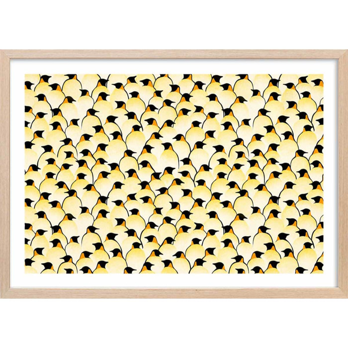 Affiche enfant pingouins  Affiche + cadre en bois - Chêne