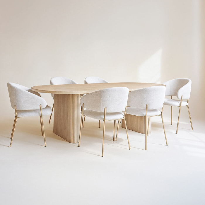 Ensemble table ovale et 6 fauteuils en tissu écru QUITO