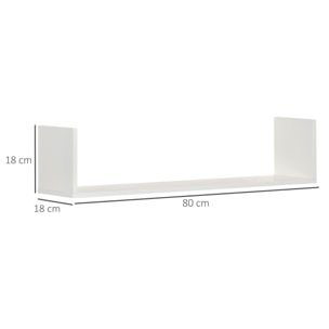 Lot de 3 étagères murales flottantes - dim. 80L x 18l x 18H cm - kit complet de fixation inclus - MDF grain de bois blanc