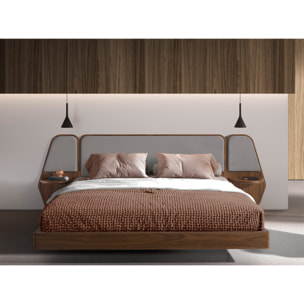 Cama Angel Cerdá de matrimonio en madera chapada en nogal natural y patas de acero inoxidable en negro 296x209x110cm