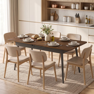 HOMCOM Mesa de Comedor Extensible, Mesa de Cocina Rectangular para 4-6 Personas, Estilo Industrial, Esquinas Redondeadas, 130-160x85x75 cm, Nogal Claro