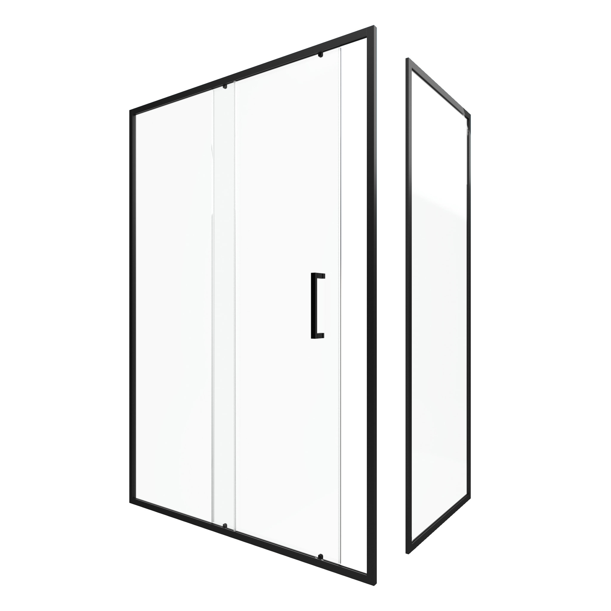 Porte de douche + Retour 140x90x200 cm - Verre 6 mm - Profilé Noir - CRUSH