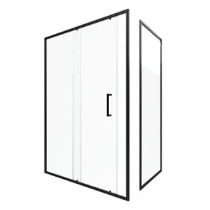 Porte de douche + Retour 140x90x200 cm - Verre 6 mm - Profilé Noir - CRUSH