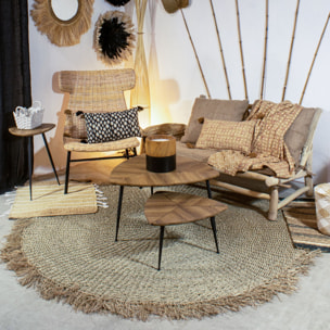 Tapis en fibres naturelles de mendong avec franges 180cm SERIFOS