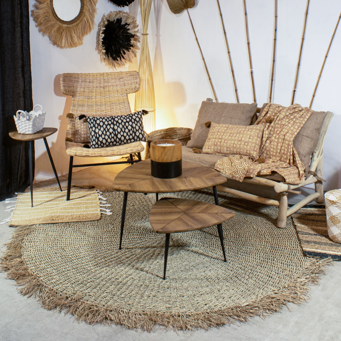 Tapis en fibres naturelles de mendong avec franges 180cm SERIFOS