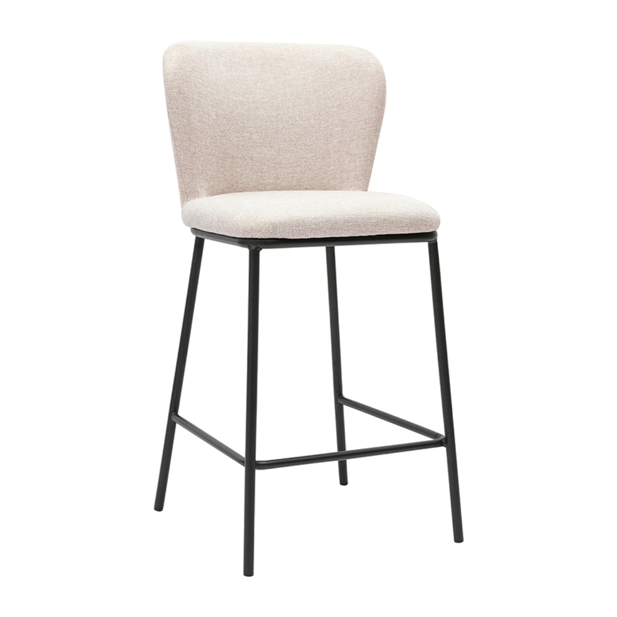 Tabourets en tissu effet velours texturé beige et métal noir (lot de 2) LISOR