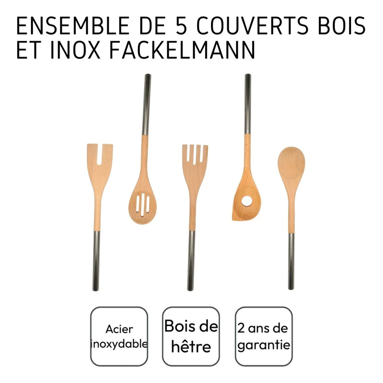 Ensemble de 5 couverts en bois et inox Fackelmann Boissellerie