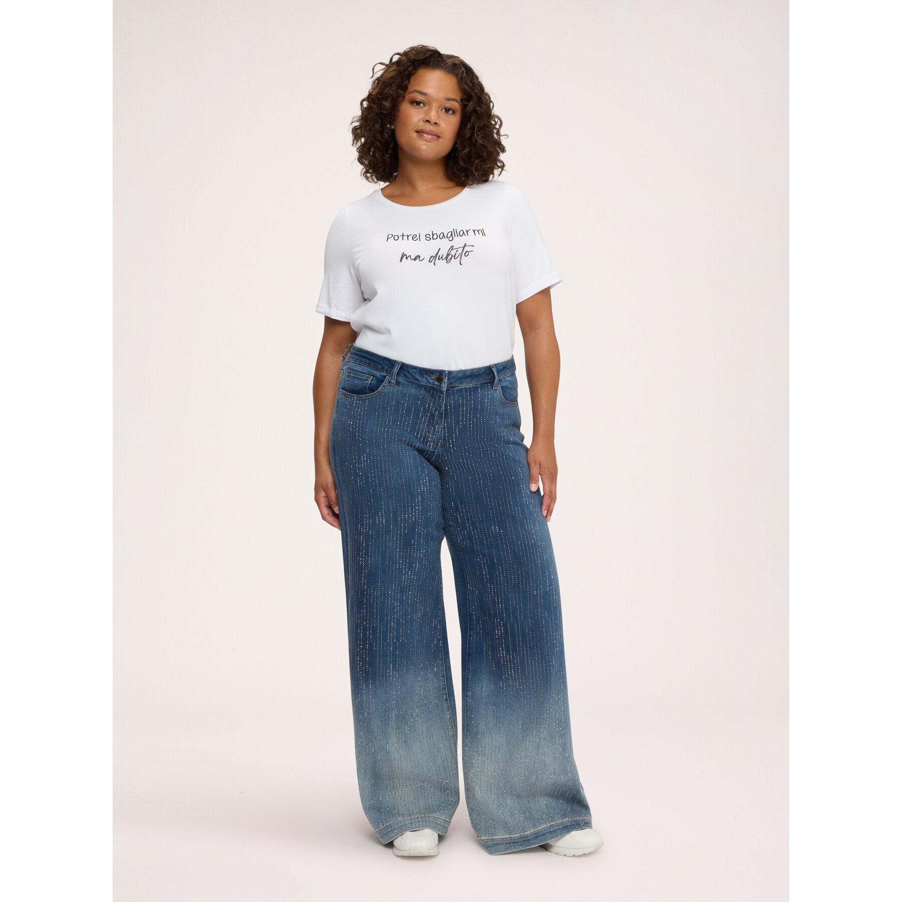 Fiorella Rubino - Jeans Wide Leg con lluvia de strass - Azul