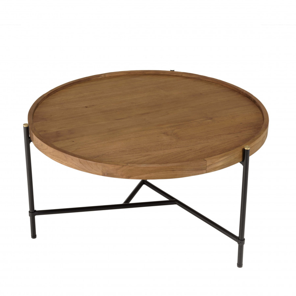 ALIDA - Table basse ronde 78x78cm plateau en bois de teck recyclé