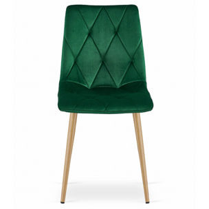 Set di 4 sedie Libra in velluto verde bosco e metallo effetto legno
