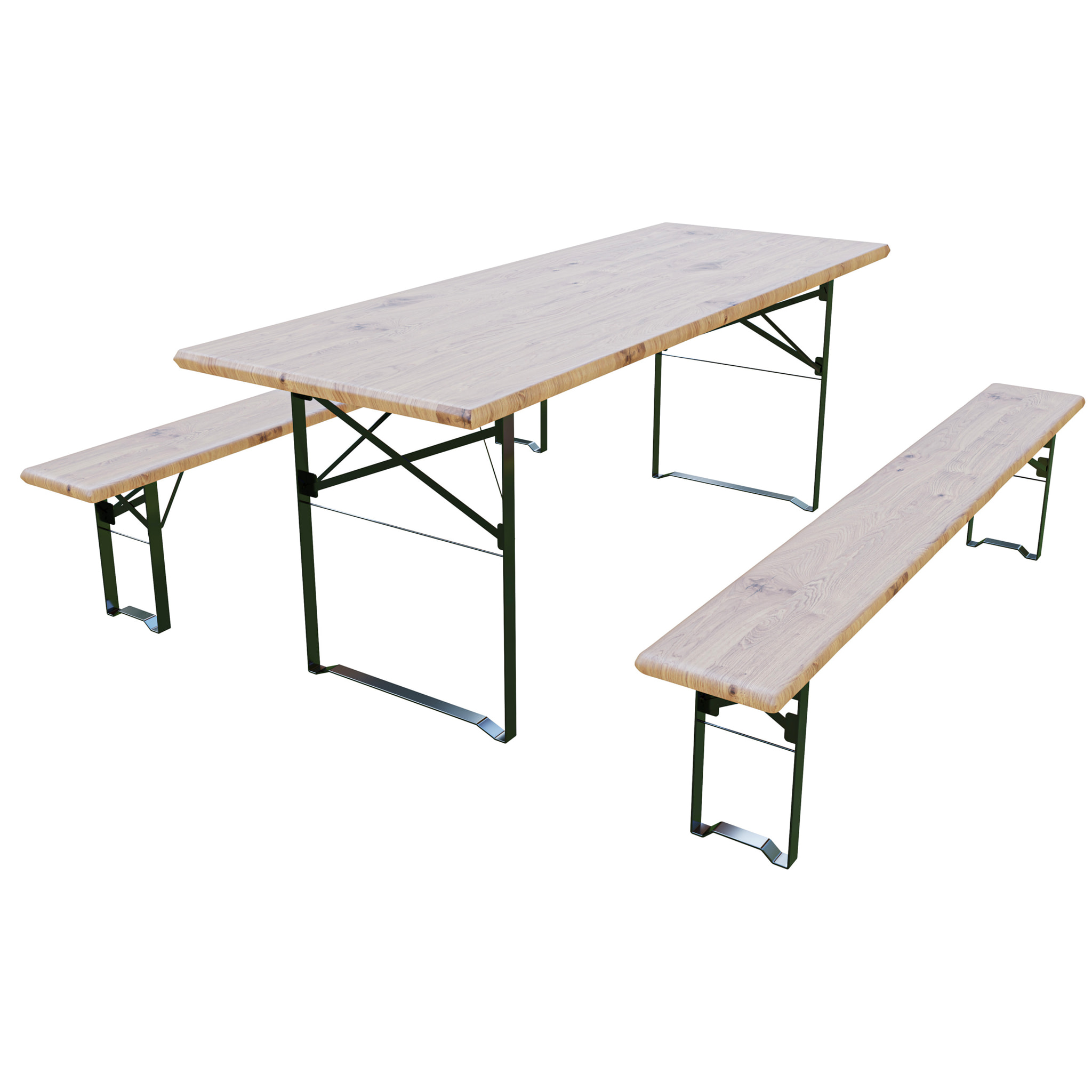Set Birreria Completo Tavolo Con 2 Panche In Legno Naturale Gambe Pieghevoli Bar Pub Giardino Fiera Picnic Camping Campeggio Feste Sagre 200x70x75 Cm