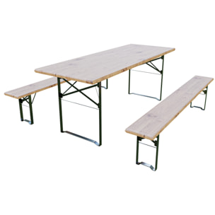 Set Birreria Completo Tavolo Con 2 Panche In Legno Naturale Gambe Pieghevoli Bar Pub Giardino Fiera Picnic Camping Campeggio Feste Sagre 200x70x75 Cm
