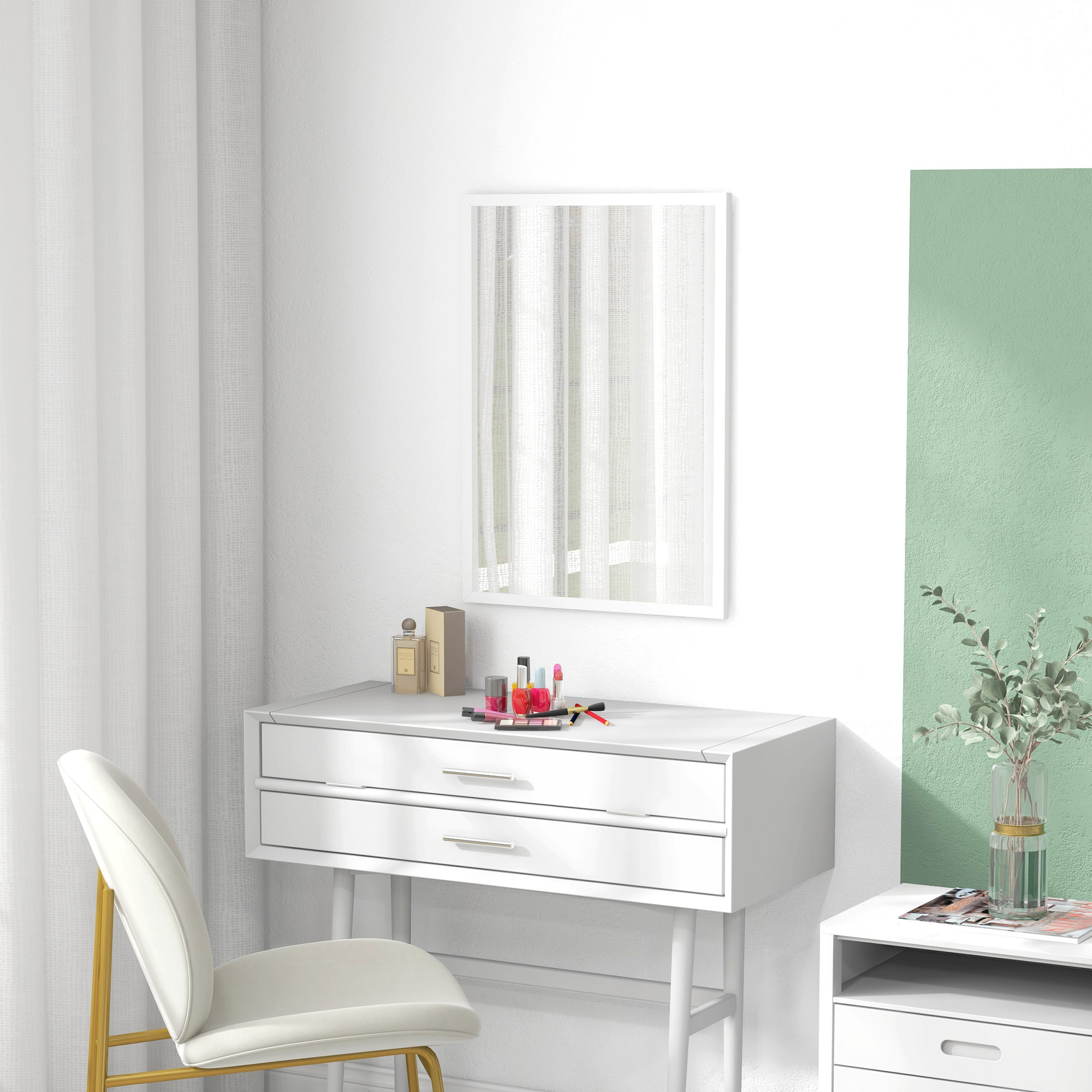 Espejo Rectangular Espejo de Baño Espejo de Pared Decorativo para Salón Entrada Pasillo Horizontal o Vertical Blanco