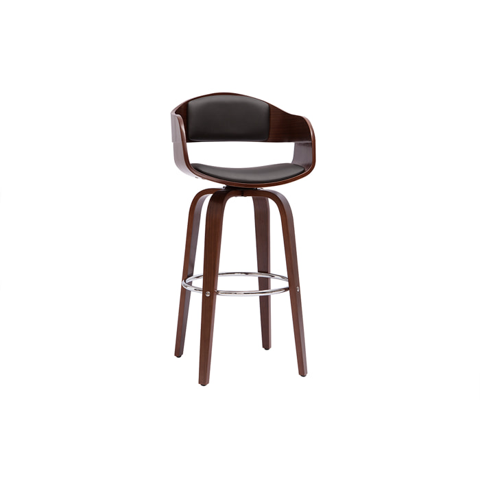 Tabouret de bar design noir et bois foncé noyer H65 cm pivotant 360° GAO