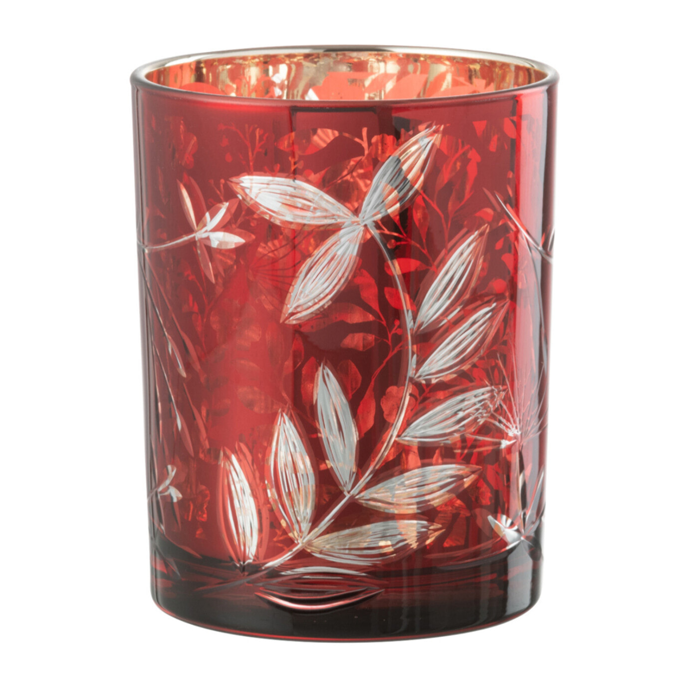 J-Line photophore Feuilles - verre - rouge/or - medium