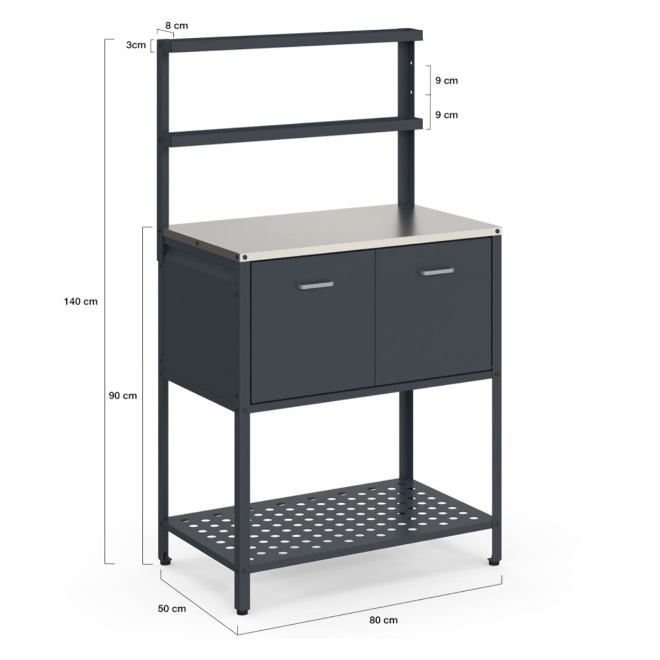 Meuble de cuisine extérieure Alméria 2 portes + étagères suspendues gris