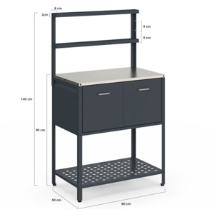 Meuble de cuisine extérieure Alméria 2 portes + étagères suspendues gris