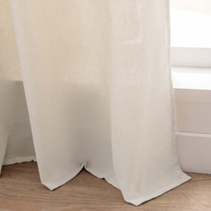 Rideau à œillets polycoton avec top floral et pompons - Naturel