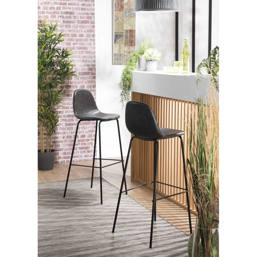 AUGUSTIN - Lot de 2 tabourets de bar John noir hauteur d'assise 80cm