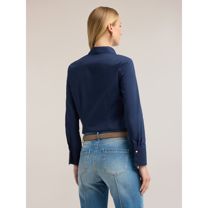 Motivi - Camicia in popeline con bottoni nascosti - Blu