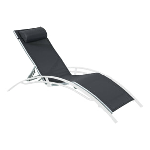 Toile de remplacement pour bain de soleil LOUISA. en aluminium et textilène. avec têtière - Noir/Gris
