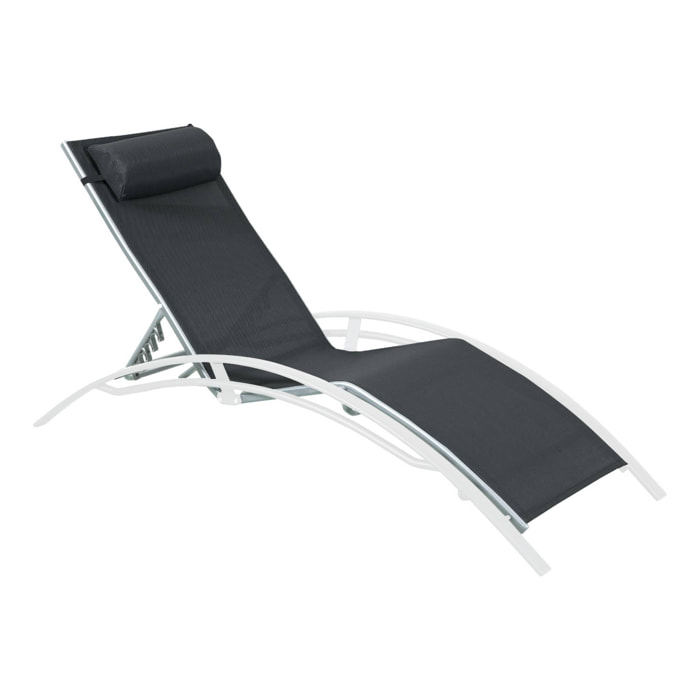 Toile de remplacement pour bain de soleil LOUISA. en aluminium et textilène. avec têtière - Noir/Gris