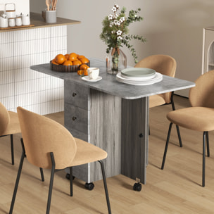 Mesa Plegable de Comedor, Mesa de Cocina Plegable, con Ruedas, Alas Abatibles, 2 Cajones, Estante y Armario, Hasta 6 Personas, para Salón, Espacio Pequeño, 120x60x76,5 cm, Gris