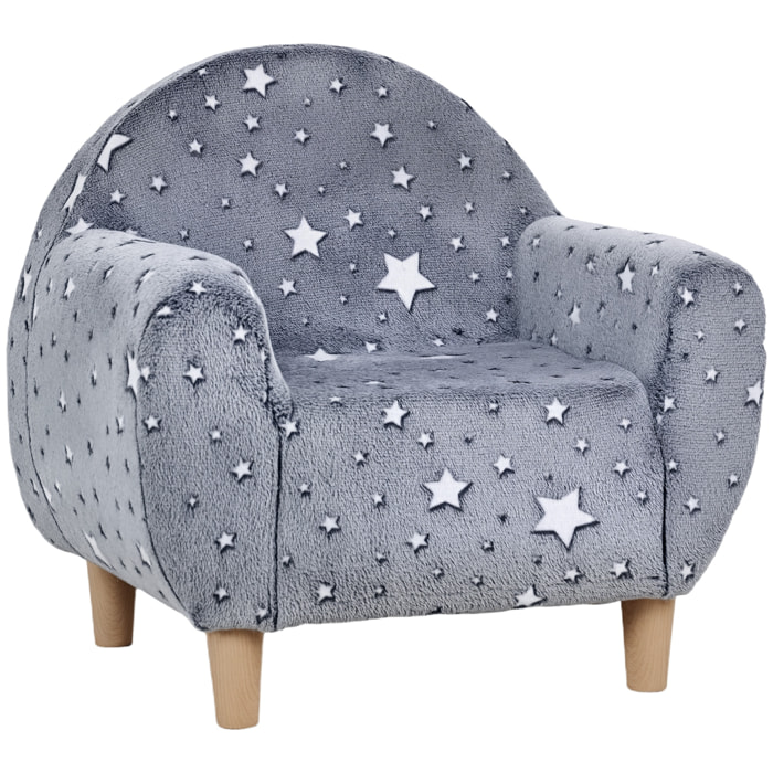 Fauteuil enfants canapé pour enfants phosphorescent avec motif étoilé, gris