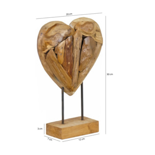 Décoration cœur 30 cm en bois de teck exotique sur socle - KOKORO