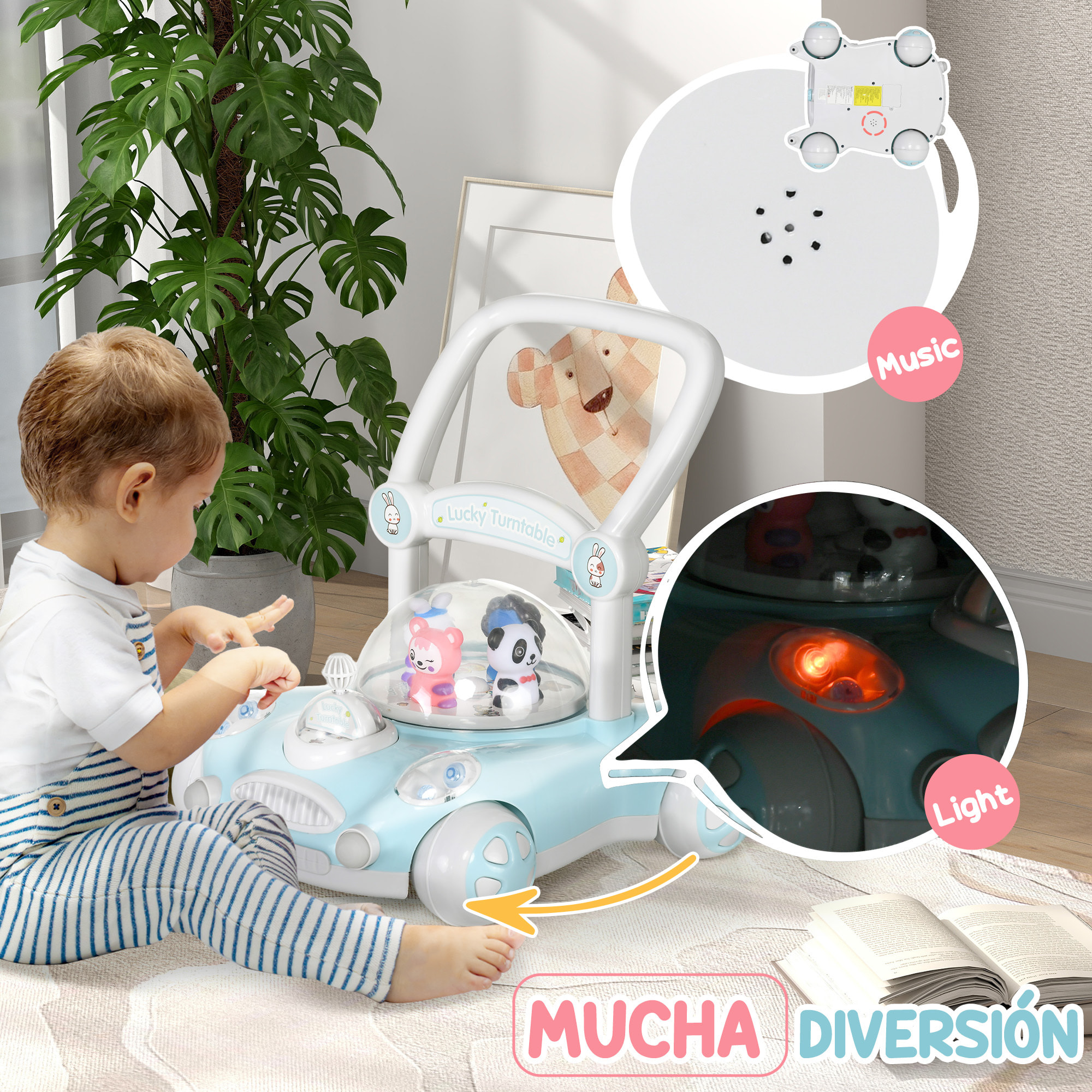 Andador para Bebés de 1-3 Años Tacatá para Bebés con Altura Ajustable Música Ruedas Antideslizantes Luces Manillar Desmontable Carga 25 kg Azul Claro