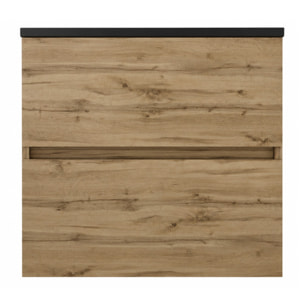 Pack Meuble Salle de Bains 50cm Chêne Naturel 2 Tiroirs avec Vasque Céramique Noire - TIMBER