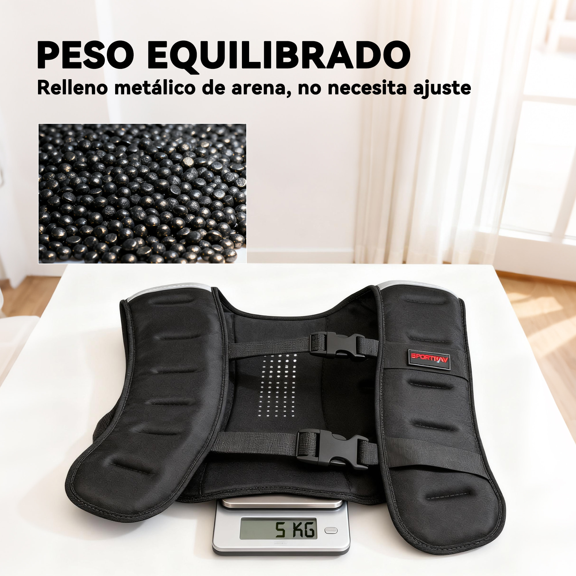 Chaleco Lastrado 5kg, Chaleco Peso Entrenamiento Transpirable, con 2 Correas Ajustables y Bandas Reflectantes, para Entrenamiento de Fuerza, Jogging, Negro