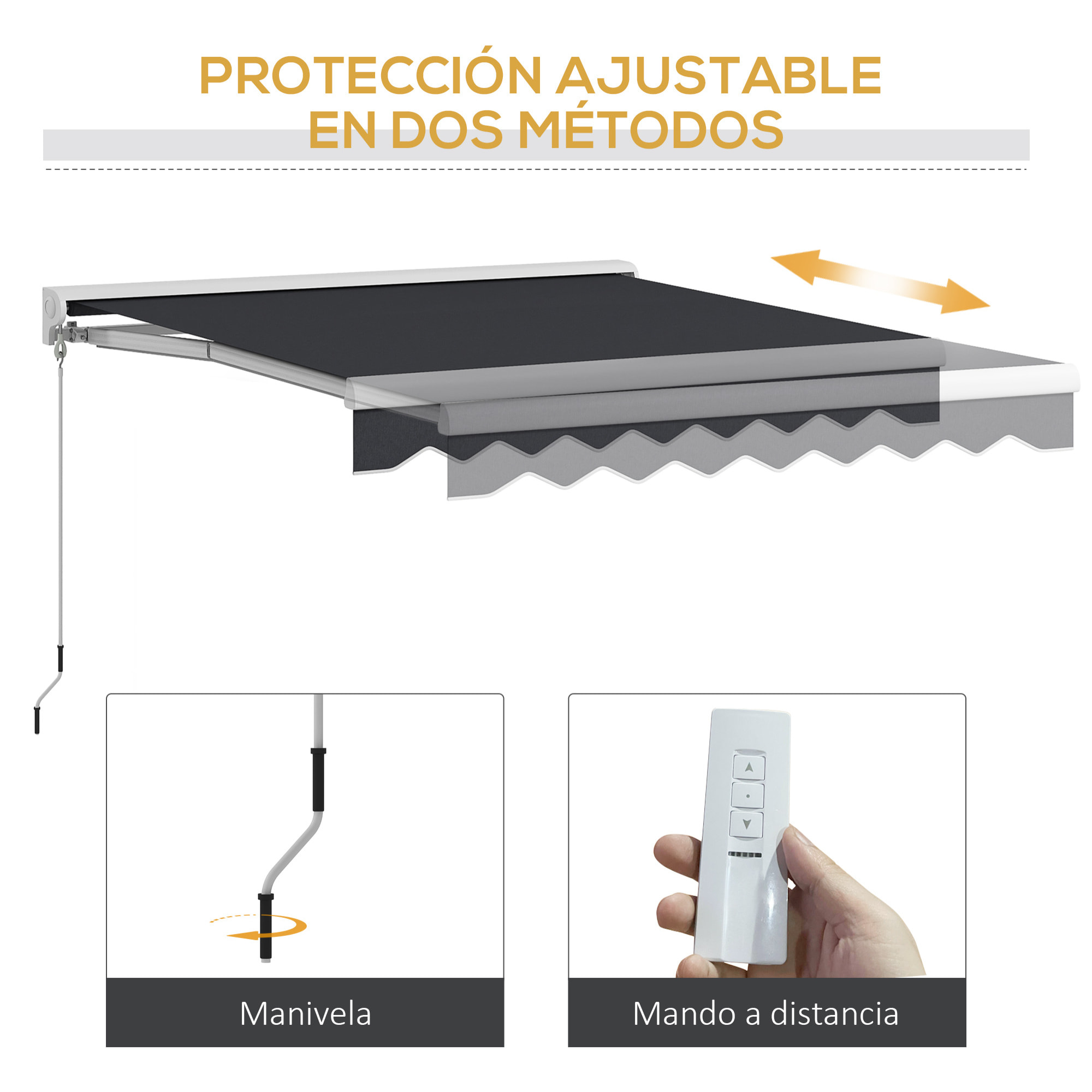 Toldo Eléctrico Retráctil y Manual con Mando a Distancia 2,5x2 m Toldo de Exterior Terraza Enrollable con Manivela y Marco de Aluminio para Jardín Puerta Ventana Gris