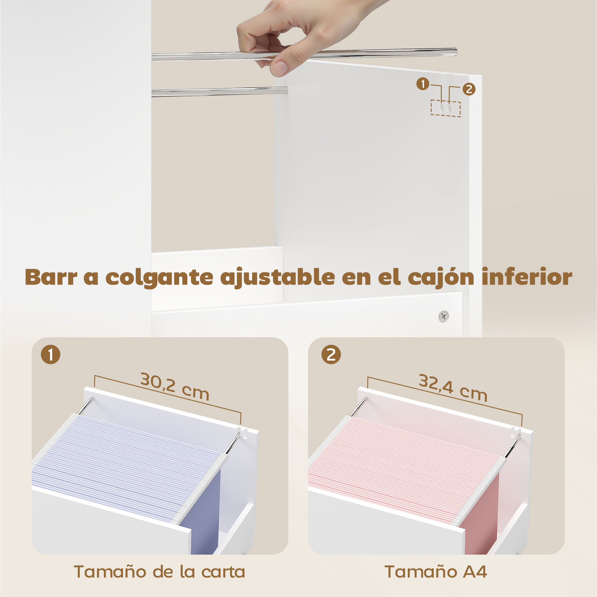 Mueble para Impresora con Ruedas, Mesa para Impresora con Estantes Abiertos y Cajón para Documentos Tamaño A4 y Carta, Archivador Móvil para Oficina en Casa, Blanco