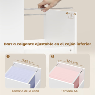 Mueble para Impresora con Ruedas, Mesa para Impresora con Estantes Abiertos y Cajón para Documentos Tamaño A4 y Carta, Archivador Móvil para Oficina en Casa, Blanco