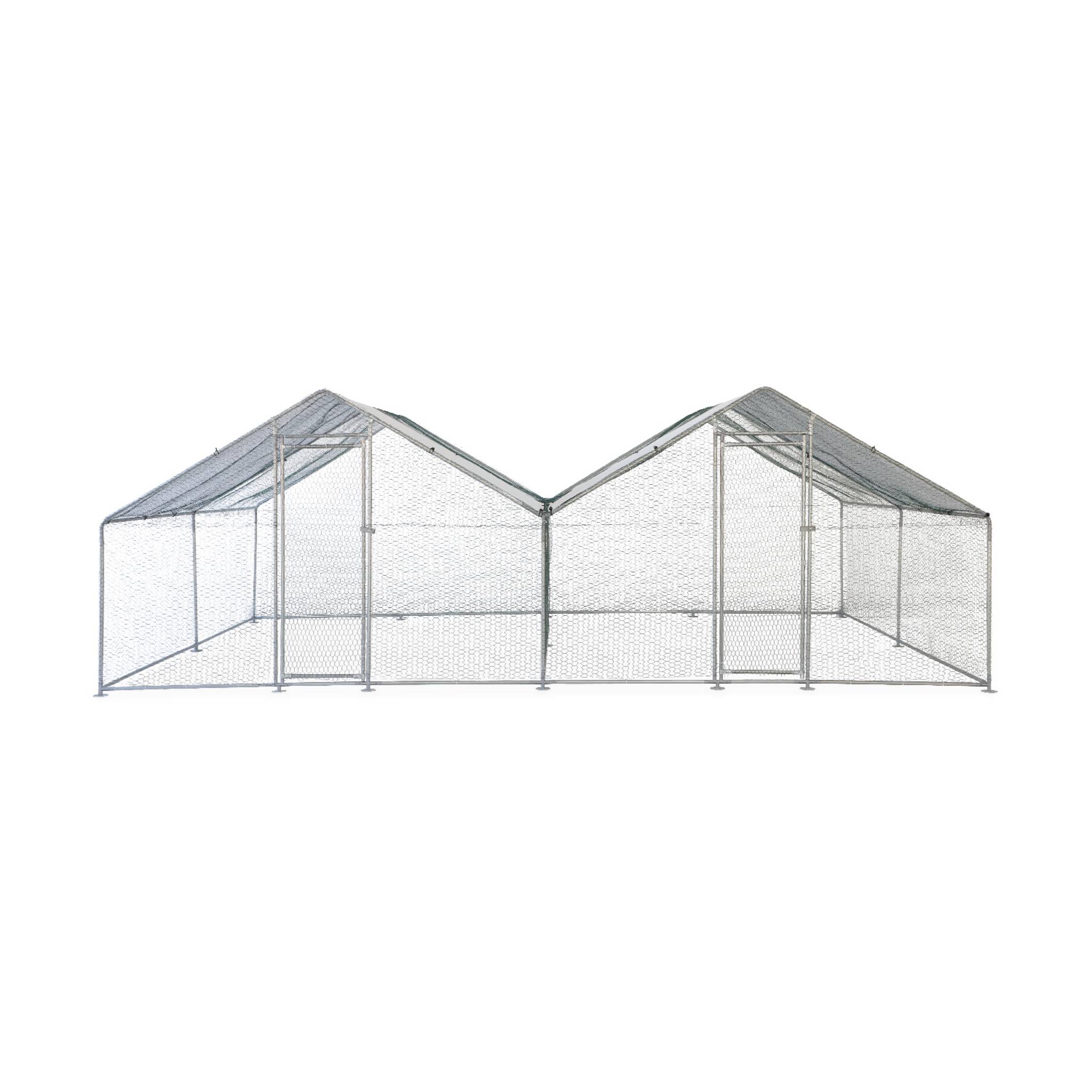 Enclos pour poulailler 2x12m² - Volière en acier galvanisé. bâche de toit imperméable et anti UV. porte avec loquet. enclos pour animaux