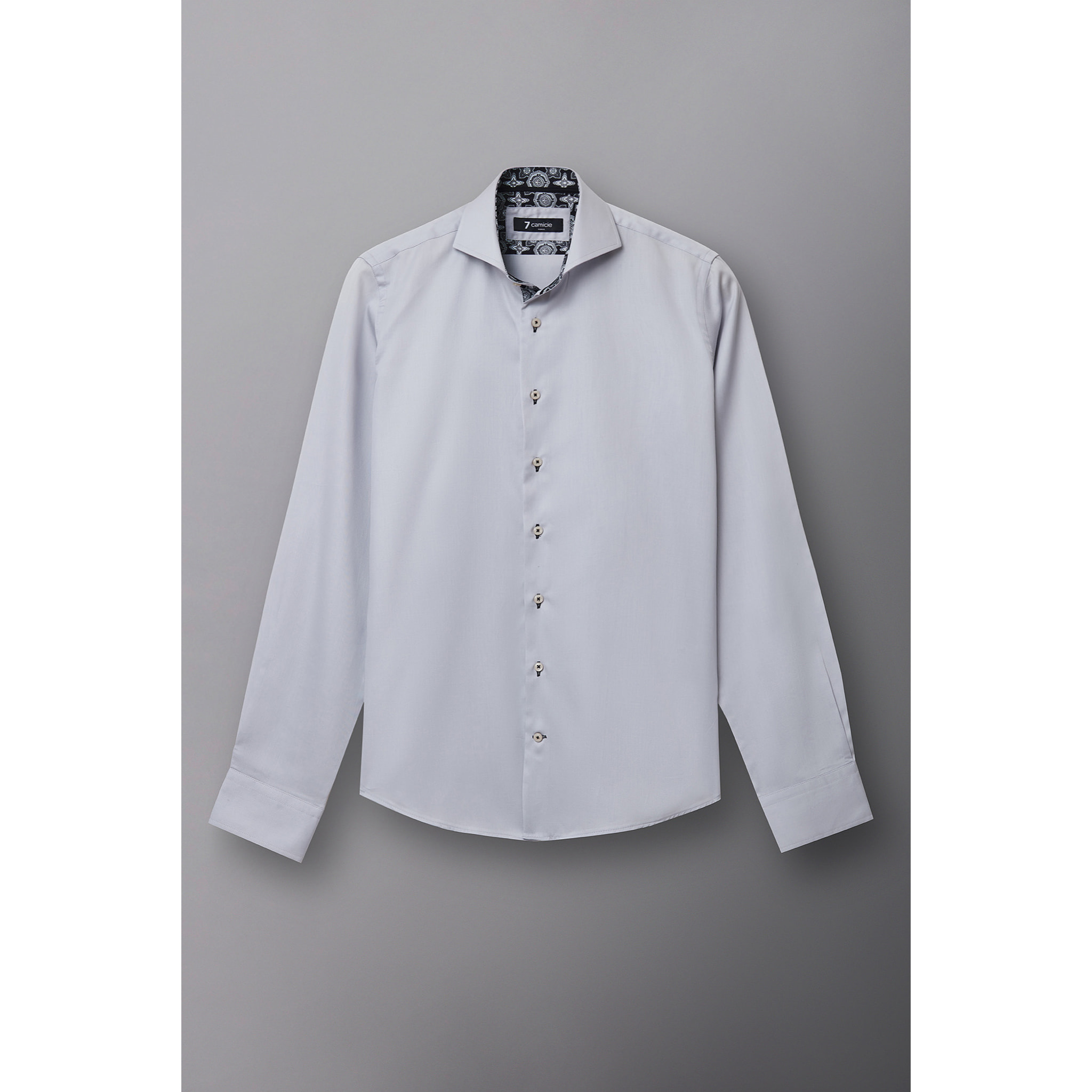 Camicia Uomo 1 Bottone Button Down Slim Satin Unito Grigio