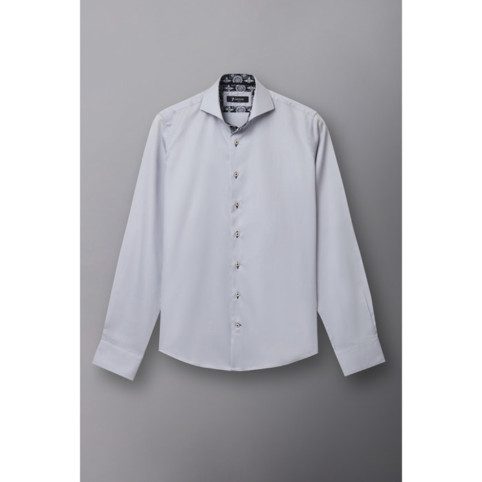 Camicia Uomo 1 Bottone Button Down Slim Satin Unito Grigio