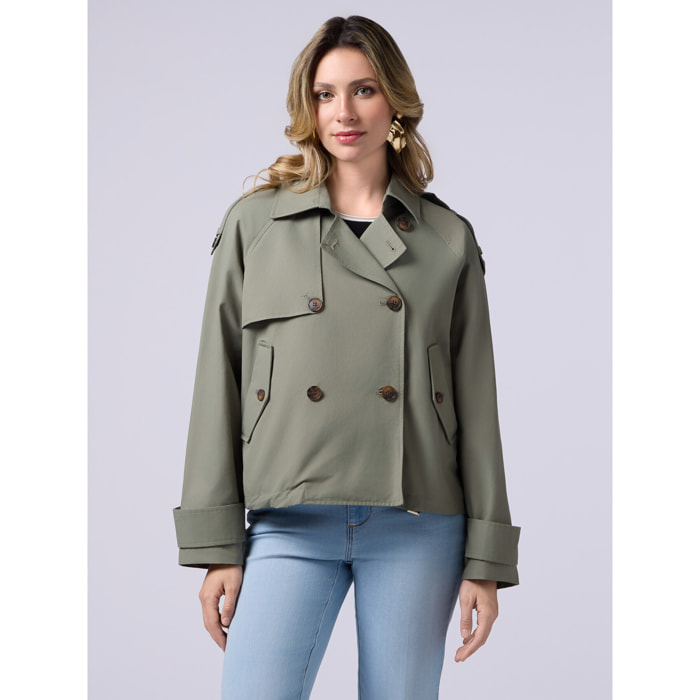 Oltre - Trench over corto doppiopetto - Verde militare