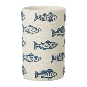 J-Line Cache-pot Poisson Rond - céramique - blanc/bleu - large