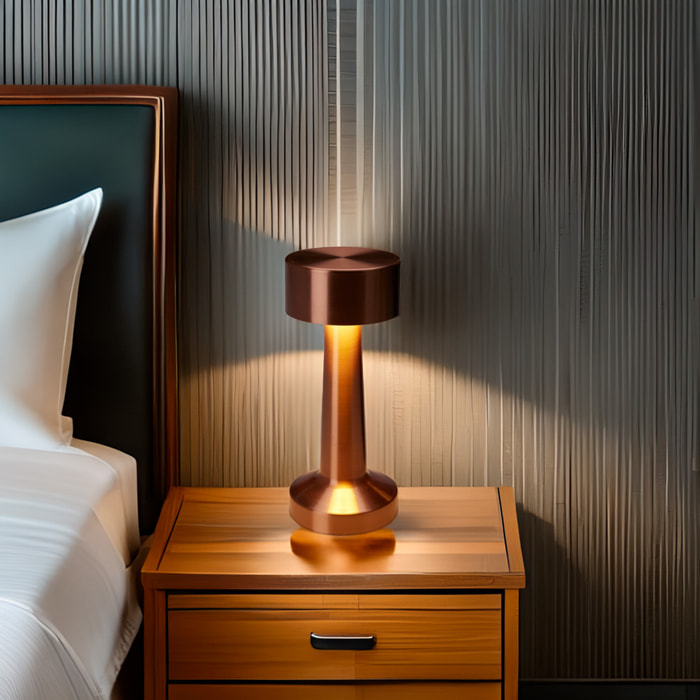 Well Home Lámpara de Mesa color Cobre Recargable con 16 luces LED y 3 modos de iluminación Ø8,9x20,9cm