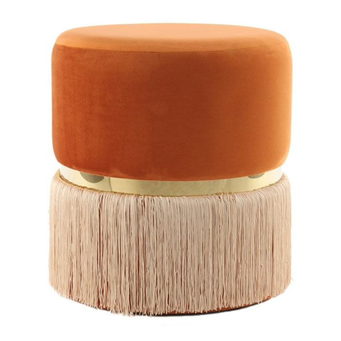 Pouf Rebecca Arancione e Oro con Frange