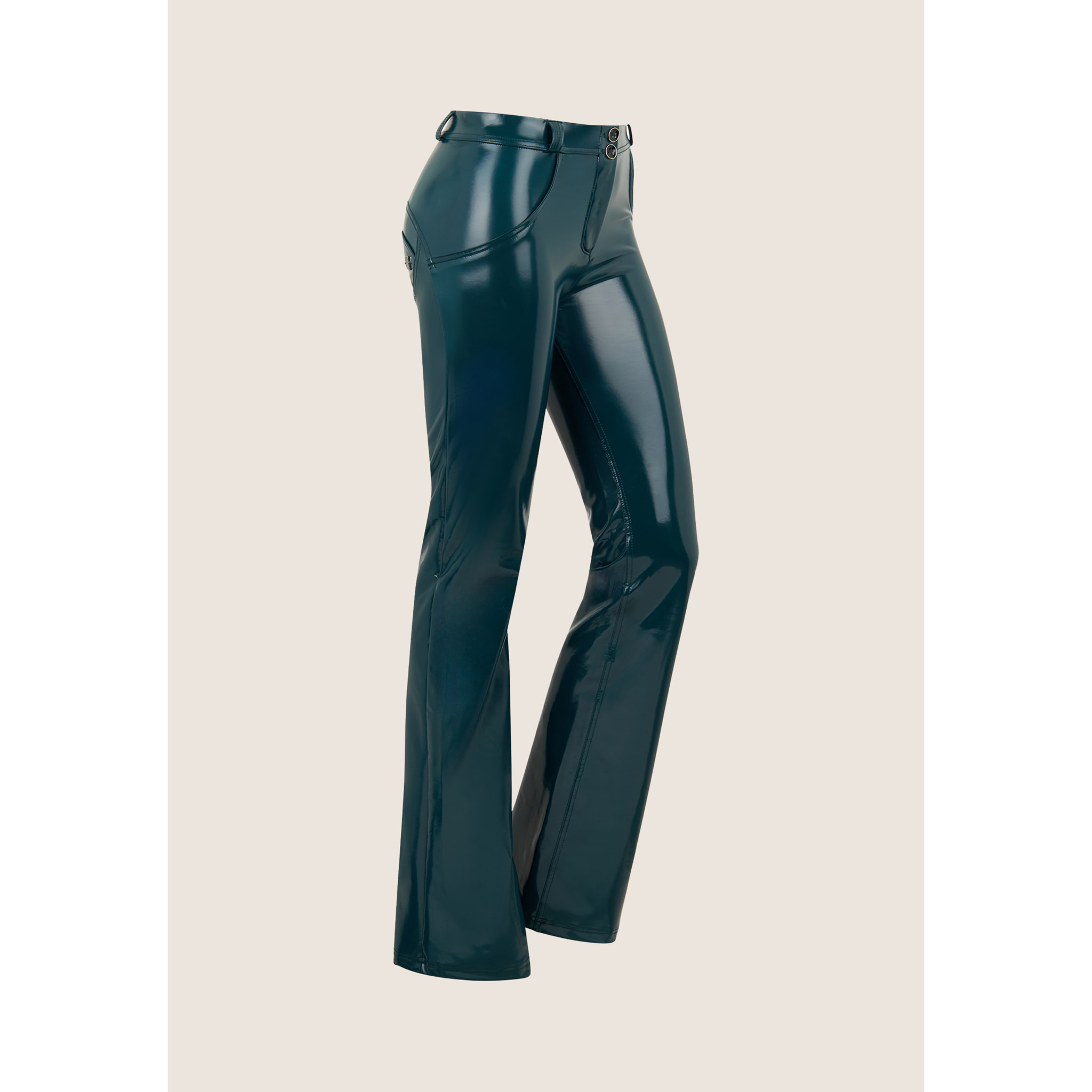 Pantaloni WR.UP® vita regular a zampa in tessuto latex