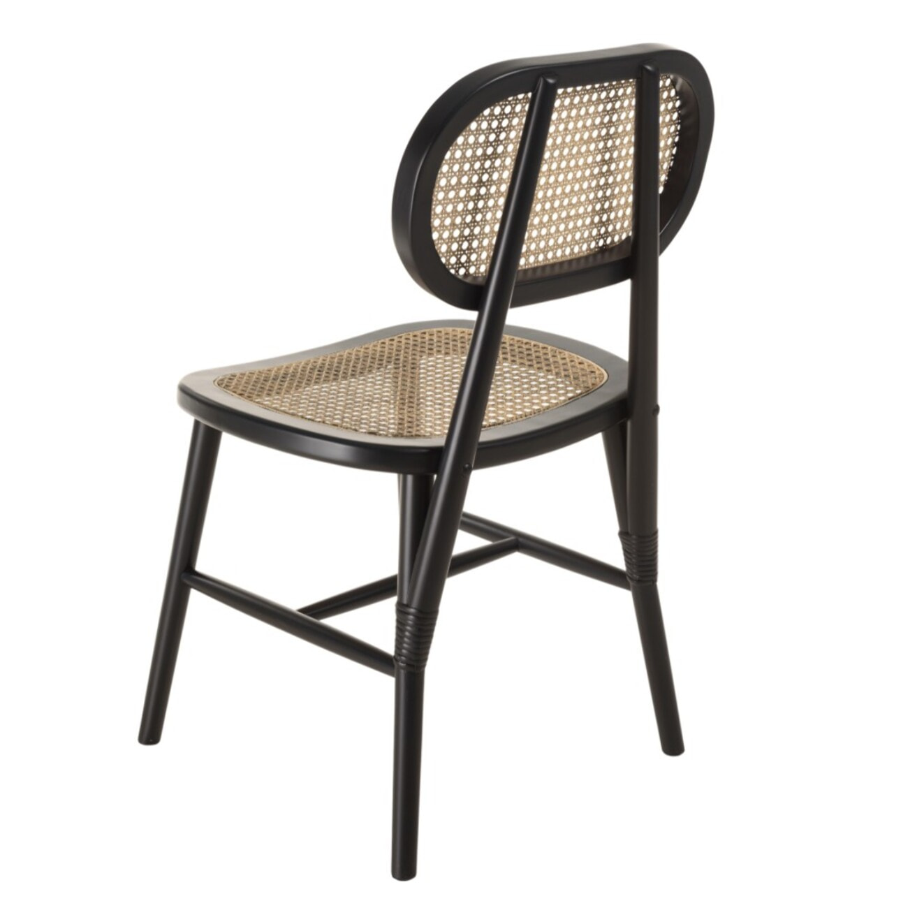 PIERRE - Lot de 2 chaises bois noir, assise et dossier en rotin naturel