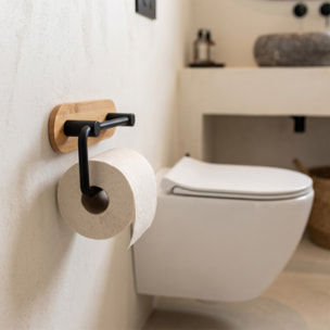 Porte rouleau papier wc adhésif YONO Acier Noir mat & Bambou MSV