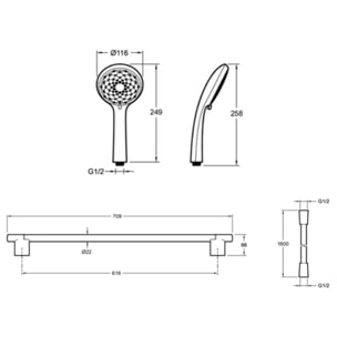 Douchette 3 jets Awaken organic avec barre de douche et porte savon