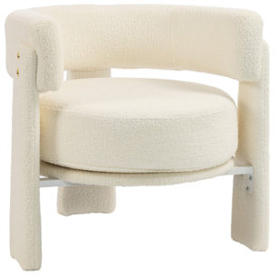 HOMCOM Butaca de Salón, Tapizado en Borreguito, Sillón de Salón, con Cojín Lumbar, Asiento Profundo, Acolchado Grueso y Reposabrazos Integrados, para Dormitorio, Lectura, Blanco Crema