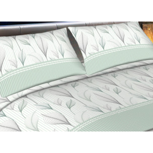 Completo Lenzuola in Flanella Morbida e Calda Made In Italy disegno Fiorato Laurel Verde