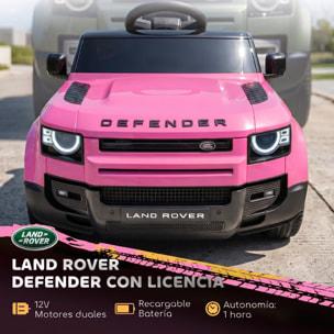 AIYAPLAY Coche Eléctrico SUV para Niños Land Rover Defender Coche de Batería 12 V Mando a Distancia 2,4G Suspensión Arranque Suave 2,7-4,5 km/h Rueda Auxiliar Luces LED Música Claxon 3-5 Años Rosa