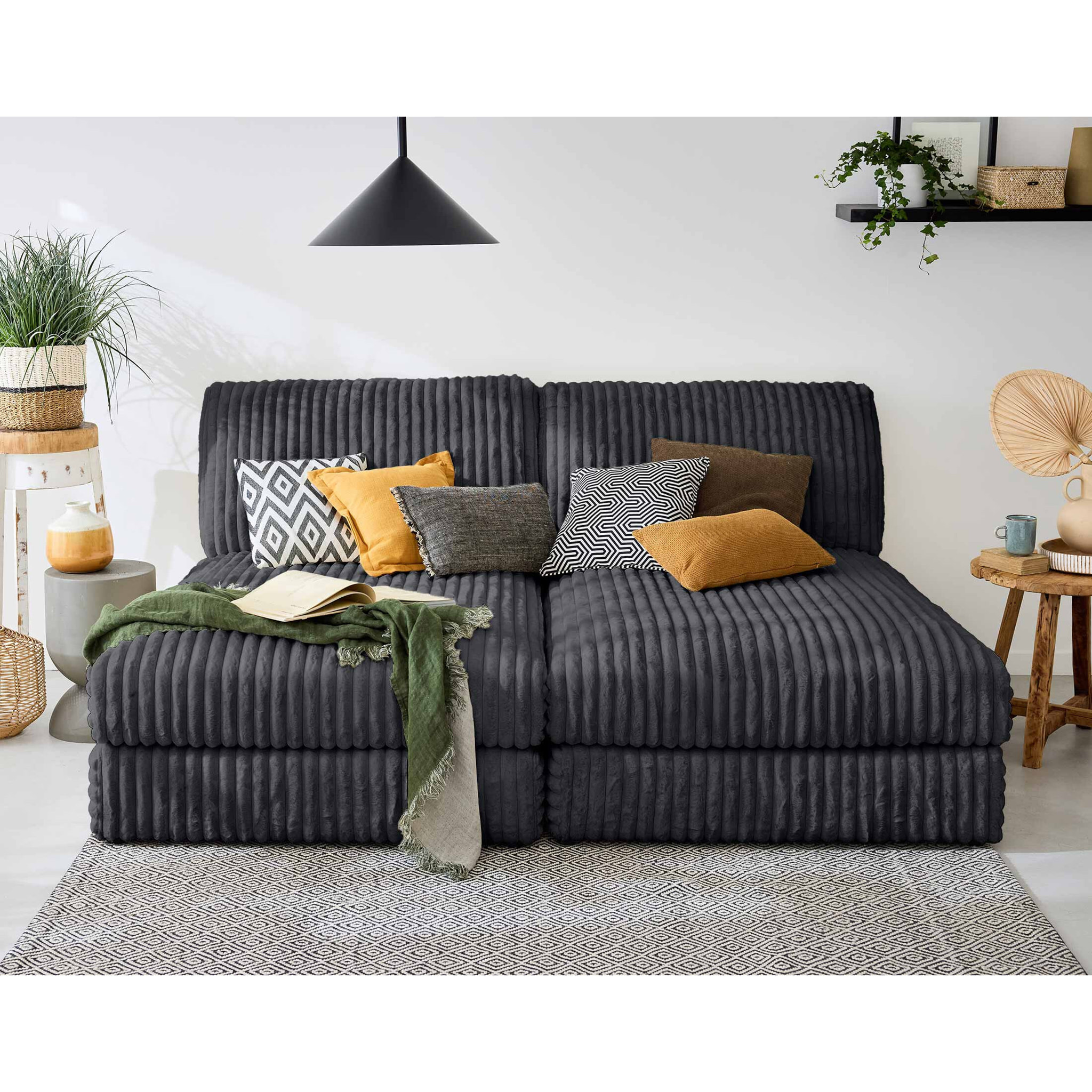 Jasper - module méridienne - en fausse fourrure côtelée - Gris Anthracite